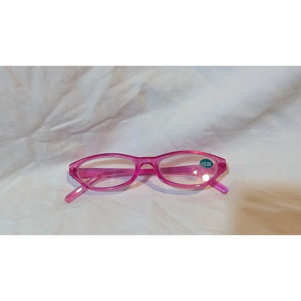 Pink Womans Round Reading Glasses +2.00